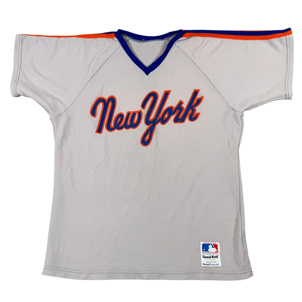 Vintage Sand-Knit New York Baseball Jersey XL Grey Orange Blue MLB MacGregor 3